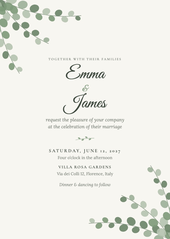 Eucalyptus invitation: sage greenery in two corners